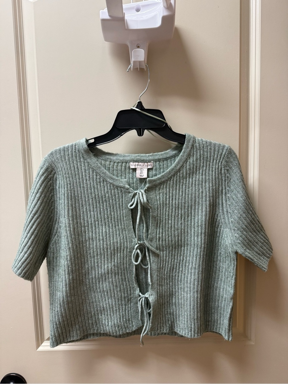 Sincerely Jules Ribbed Tie-Front Cardigan in Sage